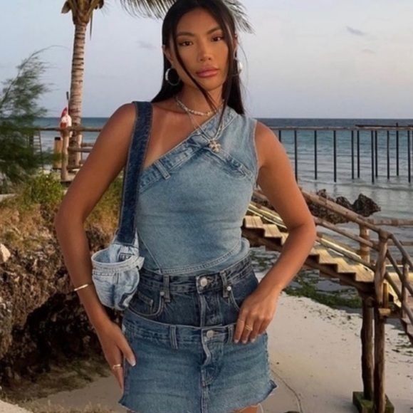 ZARA Trf Asymmetric Denim top 6045/005 - Picture 1 of 12